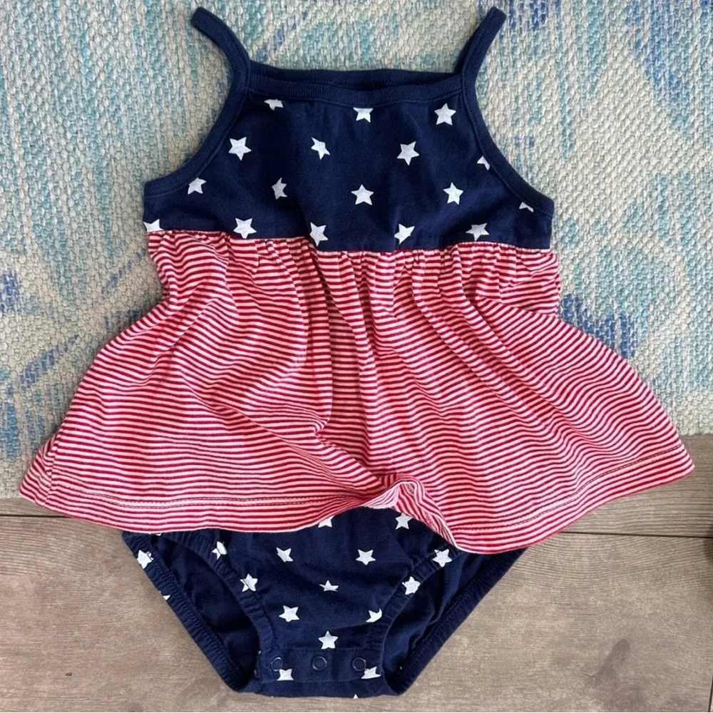 New Carter's Baby Toddler Girls American Flag Cotton Romper Dress Patriotic